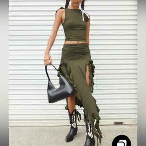 RENDEZVOUS MAXI SKIRT OLIVE AND MATCHING TOP